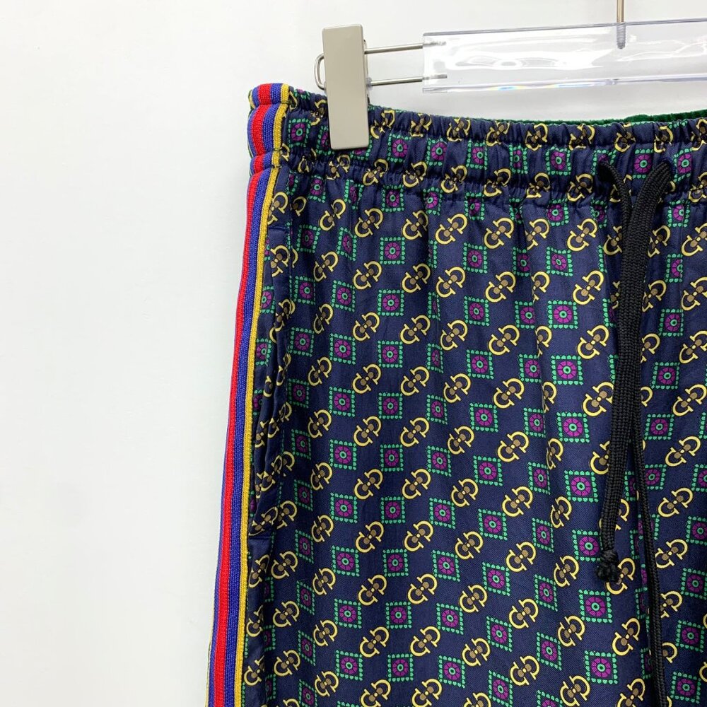 Gucci Color-Block Logo Print Full-Print Silk Drawstring Shorts - Picture 3 of 7